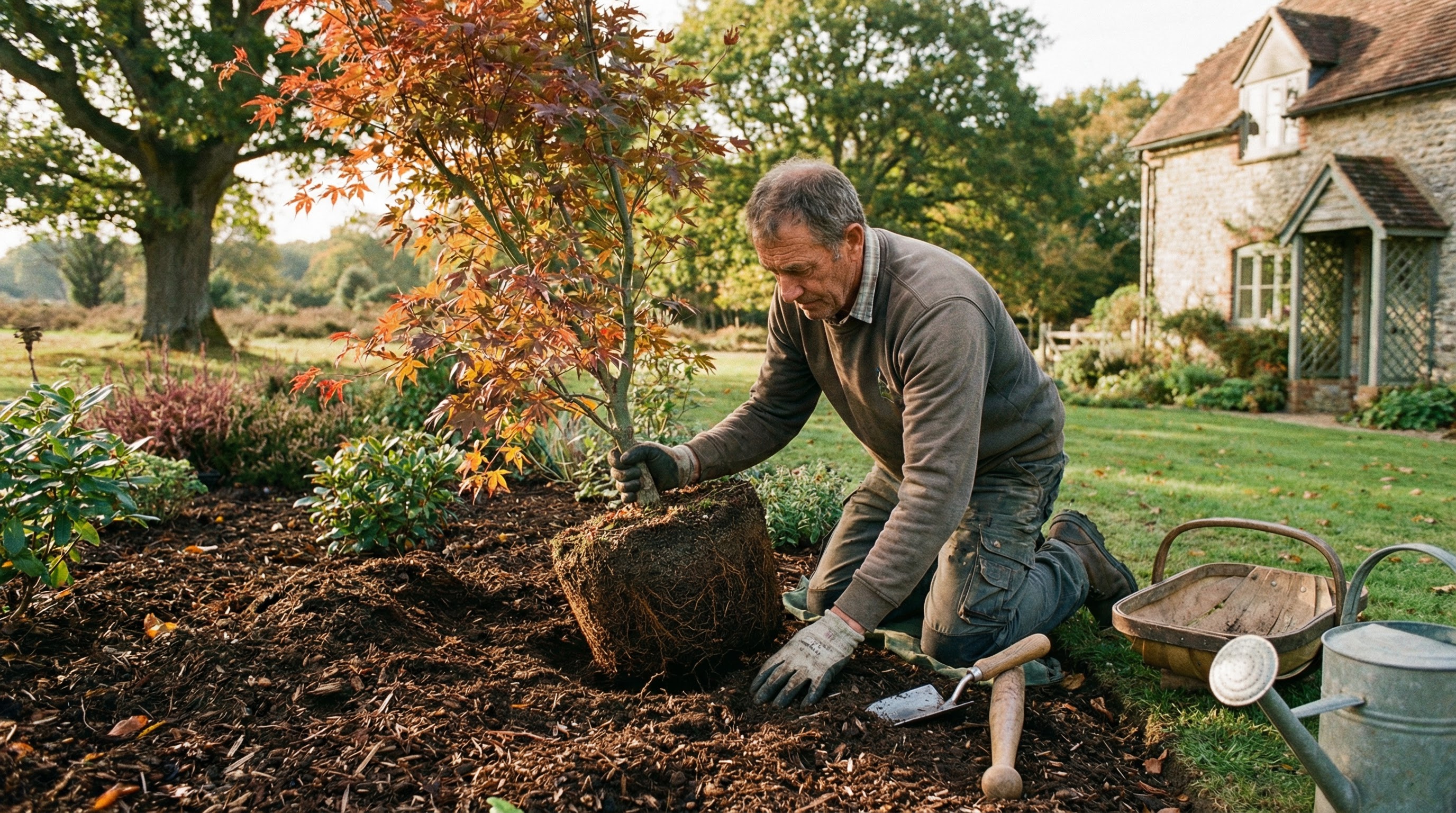 Landscaper planting in a New Forest garden