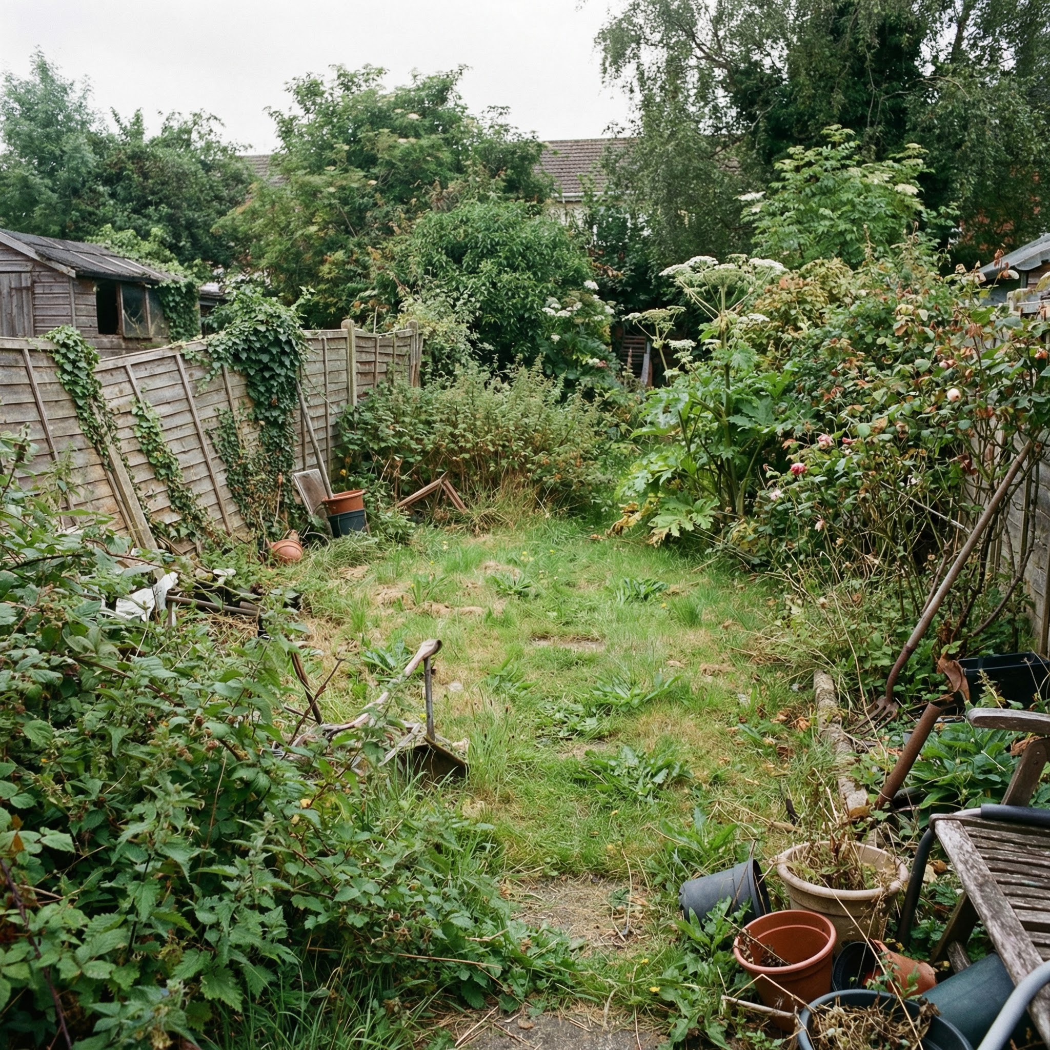 Before: overgrown garden
