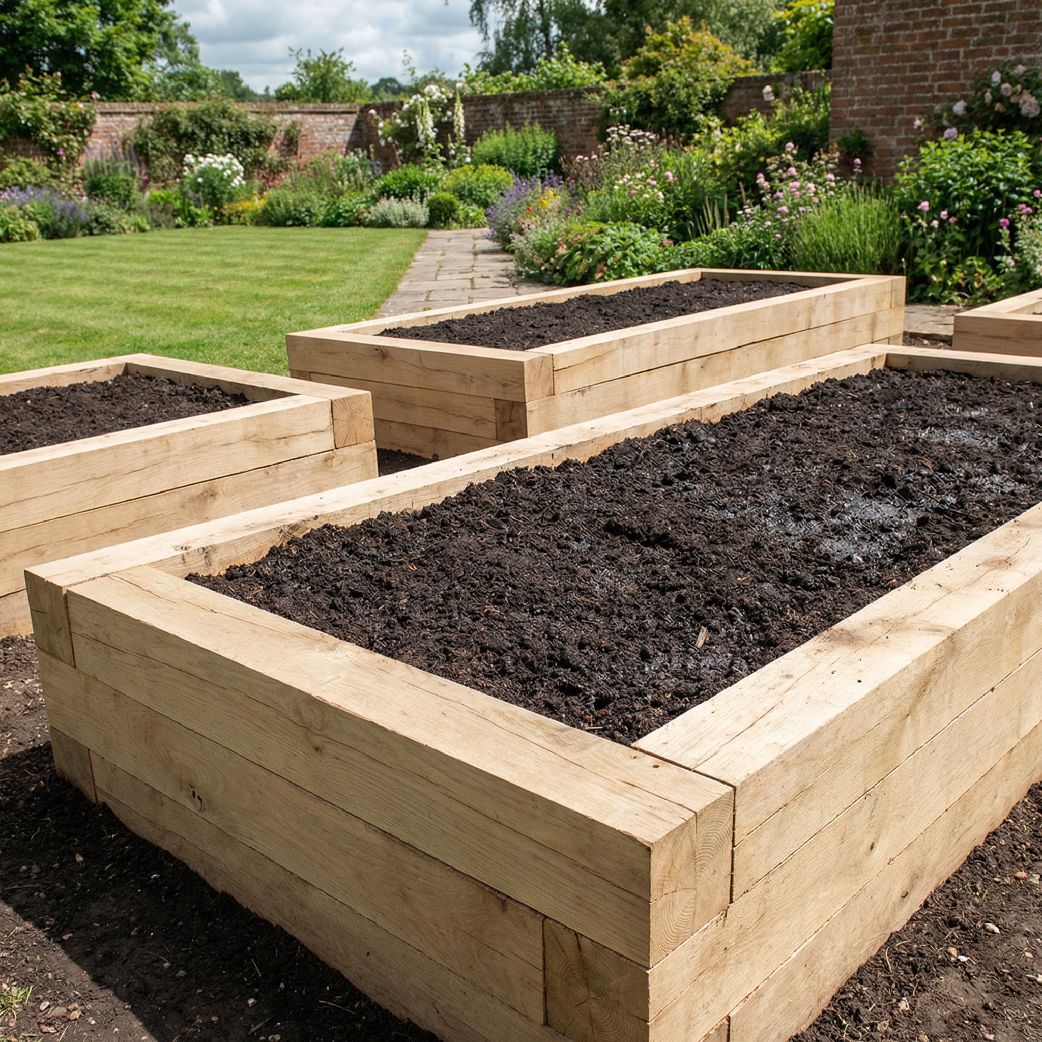 Oak sleeper raised beds