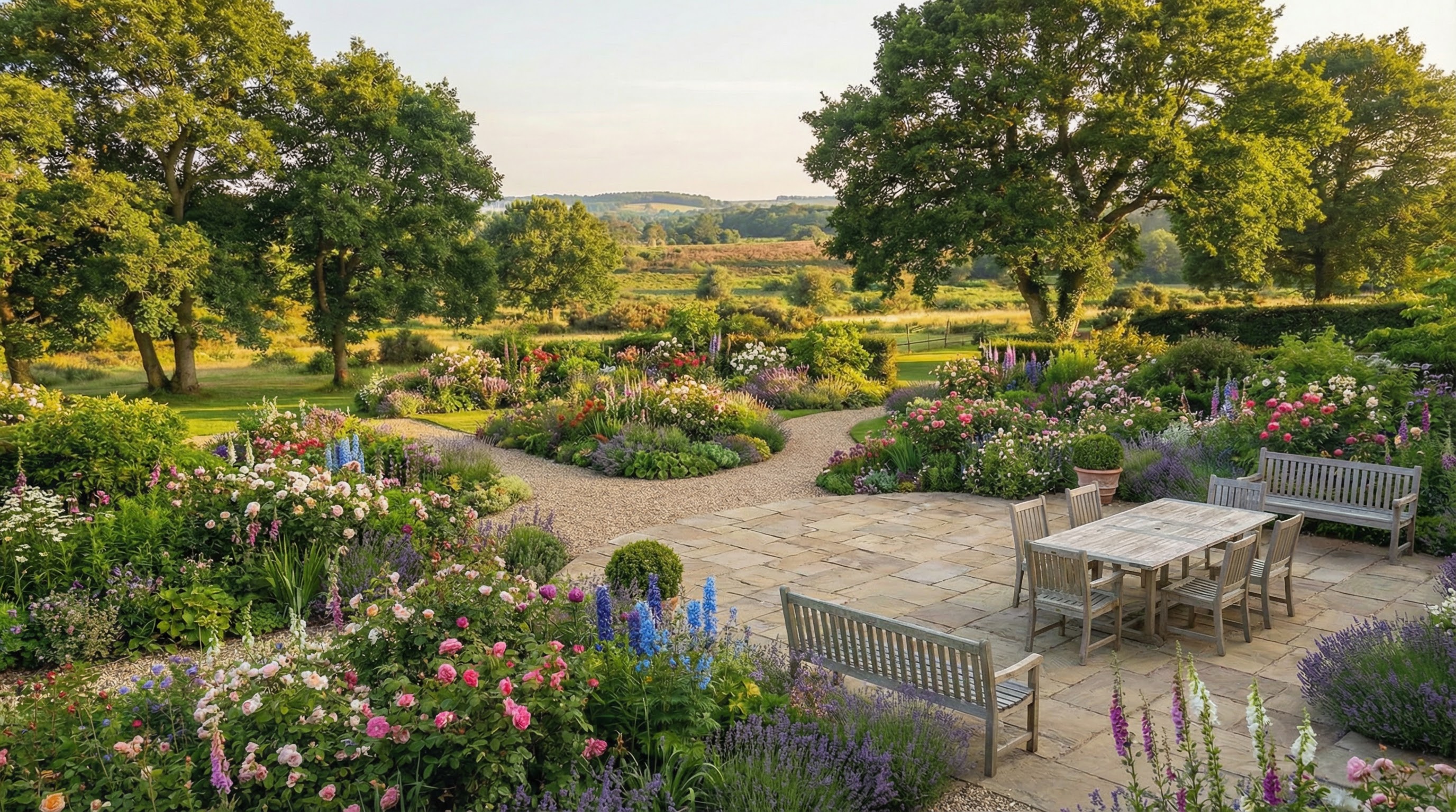 Natural stone patio and garden path