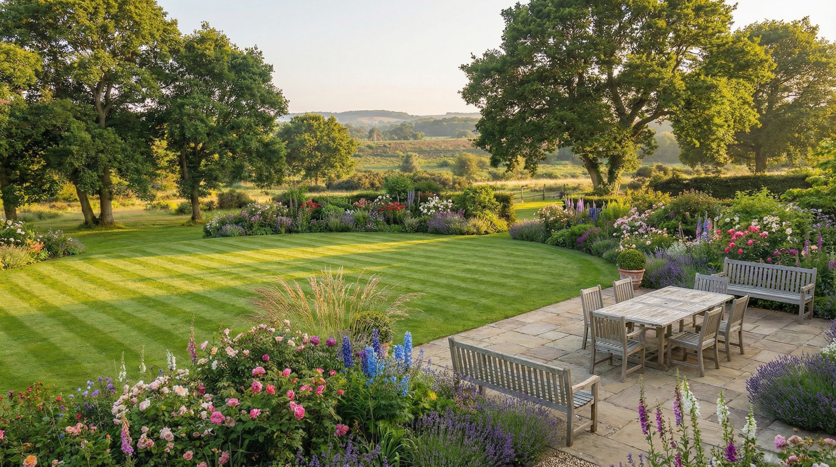 Soft landscaping — planted borders and lawn