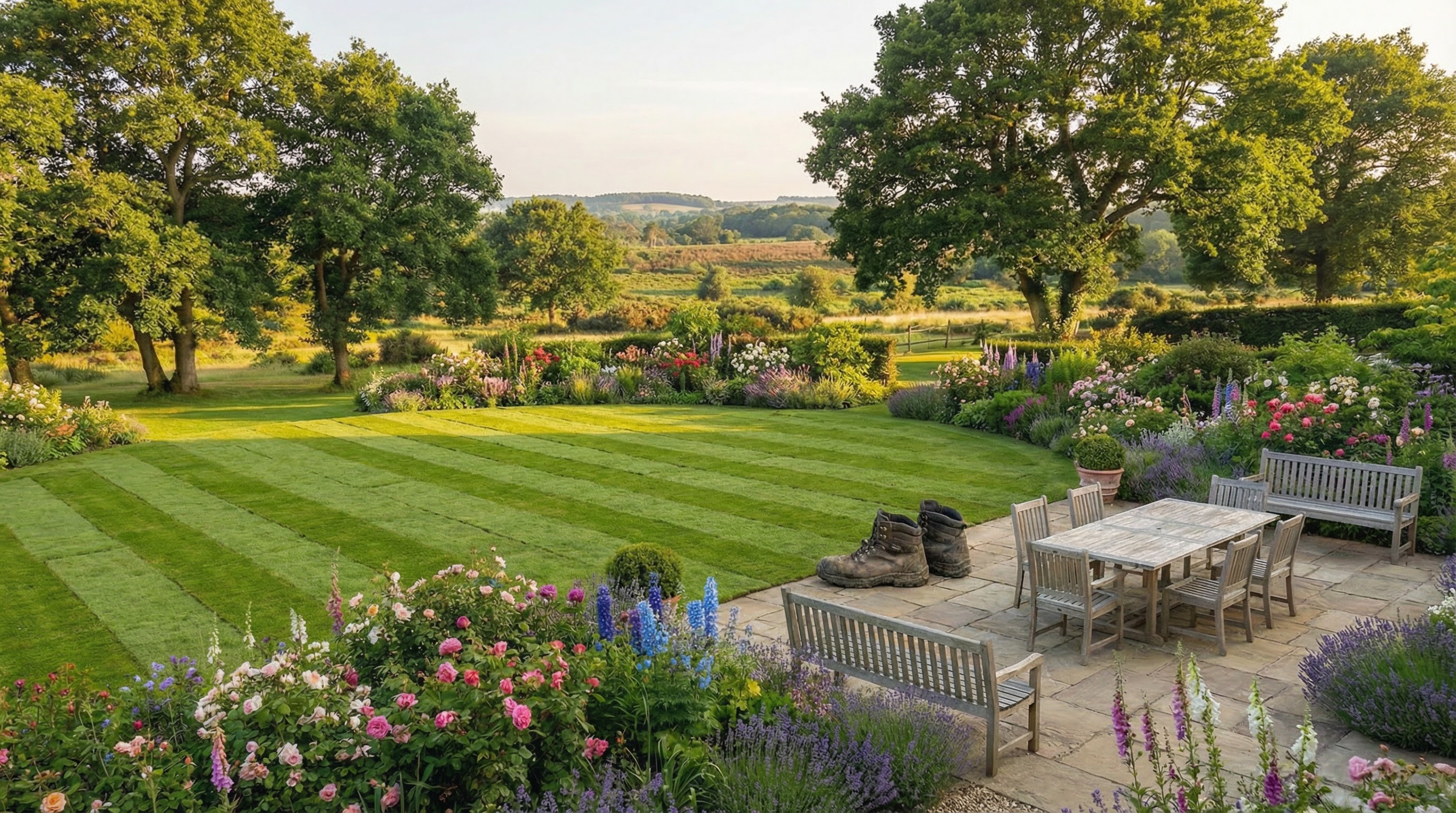 Freshly laid turf and new lawn installation